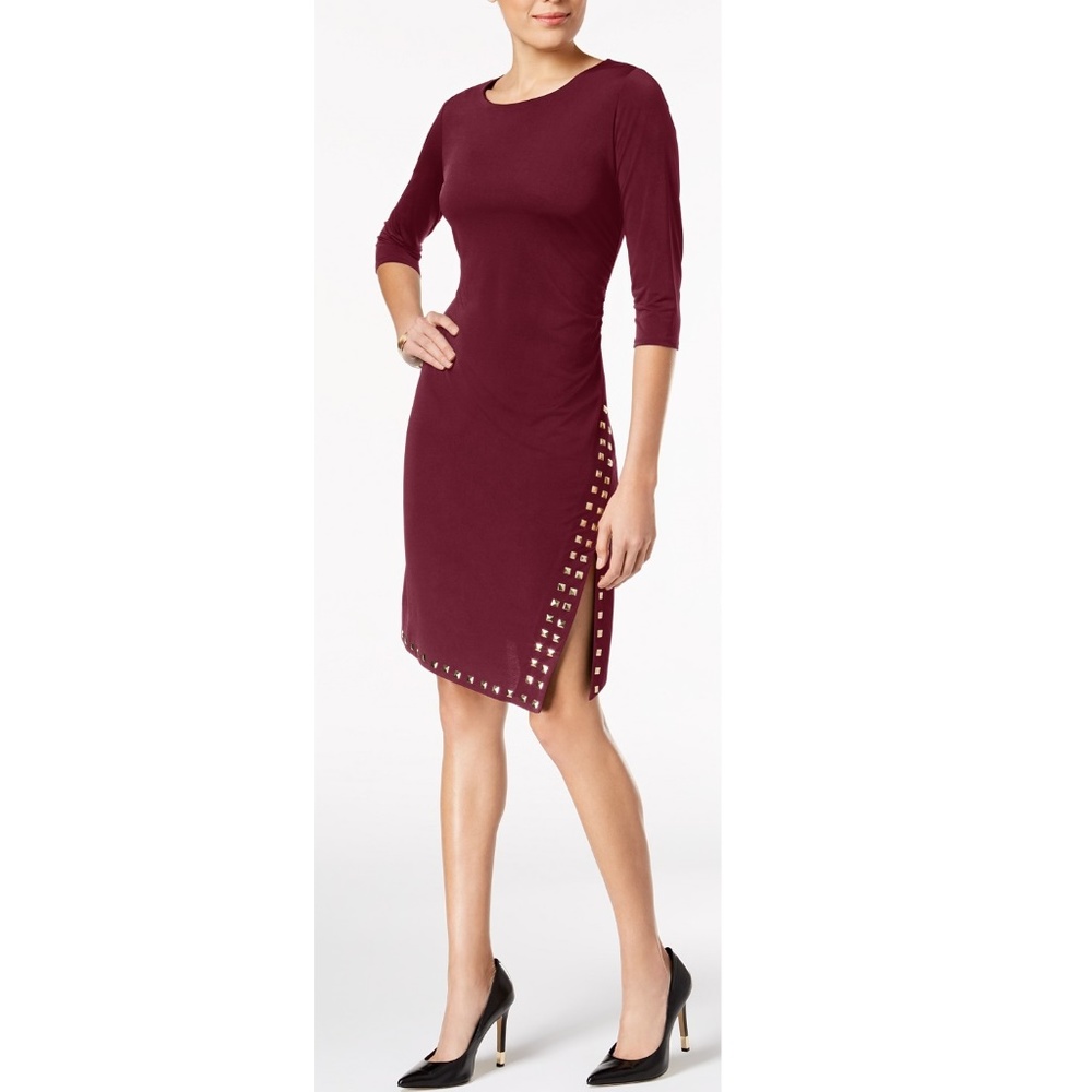 NY COLLECTION Dress Size PS Studded Ruched Wine